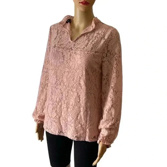 Cable & Gauge Tops - CABLE & GAUGE Women’s Light Pink / ROSE Lace Blouse Top - Size Medium NWT